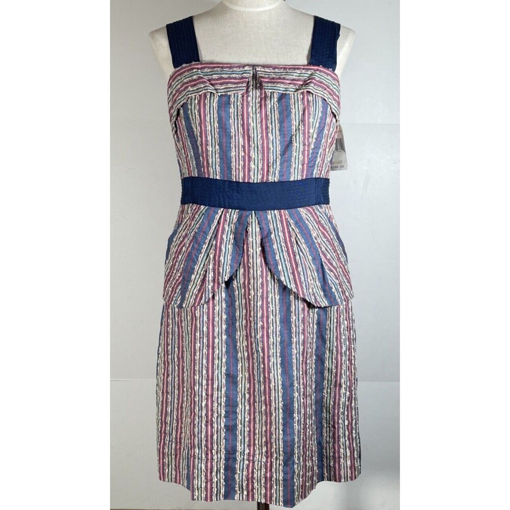 Phoebe Couture Silk, Viscose Blend Striped Dress Size 14 NWT Peplum NEW